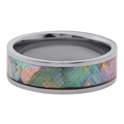 Men’s Tantalum Wedding Band with Black Mother of Pearl Inlay, 7MM