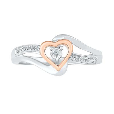 Diamond Heart Promise Ring in Sterling Silver & 10K Rose Gold