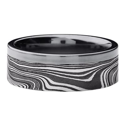 Men’s Marble Damascus Inlay Wedding Band in Tantalum, 8MM