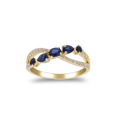 Blue Sapphire and Diamond Crossover Band in 10K Yellow Gold (1/7 ct. tw.)