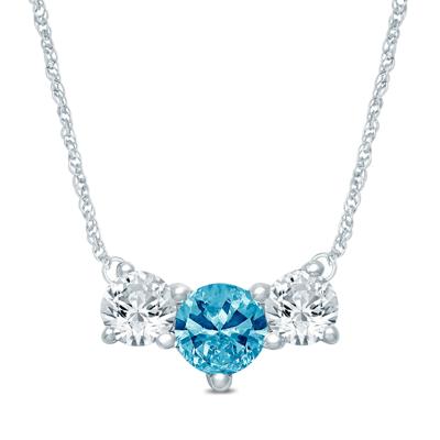 Lab Grown Diamond Blue and White Diamond Three-Stone Necklace in 14K White Gold (1/2 ct. tw.)