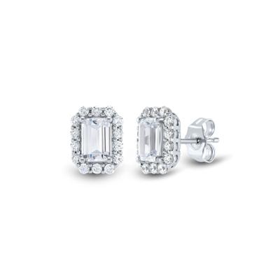 Lab Grown Diamond Emerald-Cut Halo Earrings in 10K White Gold (2 ct. tw.)
