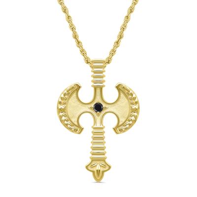 Black Diamond Accent Battle Axe Pendant in 10K Yellow Gold