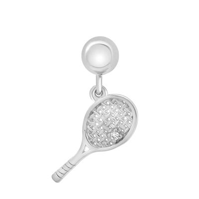 Diamond Accent Tennis Racket Bead Charm in Sterling Silver