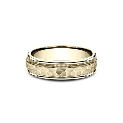 Men’s Hammered Milgrain Wedding Band in 10K Yellow Gold, 6MM