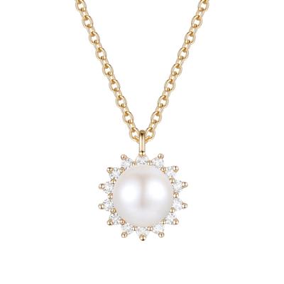 Freshwater Cultured Pearl and Diamond Halo Necklace in 10K Yellow Gold (1/5 ct. tw.)