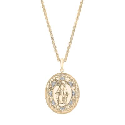 Men's Virgin Mary Diamond Medallion in 10K Yellow Gold, 22"
