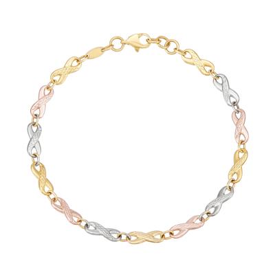 Infinity Link Bracelet in 14K Yellow, White and Rose Gold, 7.5"