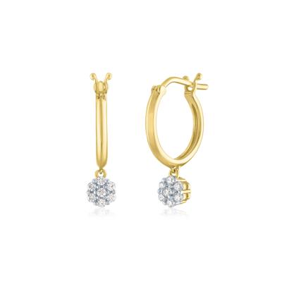 Cluster Diamond Dangle Hoop Earrings in 10K Yellow Gold (1/7 ct. tw.)