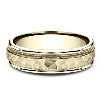 Men’s Hammered Milgrain Wedding Band in 14K Yellow Gold, 6MM