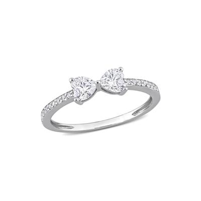Heart-Shaped Moissanite Stacking Ring with Bow Design in Sterling Silver (3/5 ct. dew)
