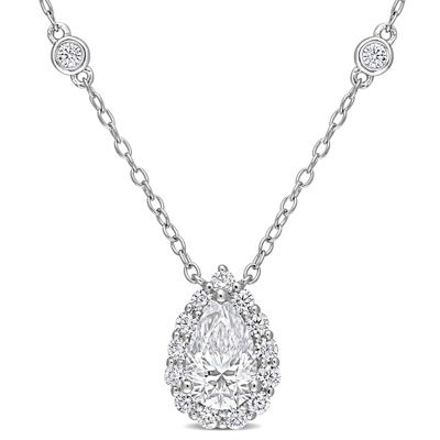 Pear-Shaped Moissanite Pendant with Bezel-Set Diamonds in Sterling Silver (1 1/2 ct. dew)