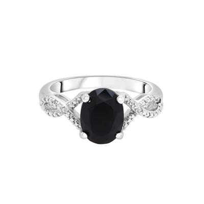 Oval Black Onyx Ring with Diamond Accents in Sterling Silver