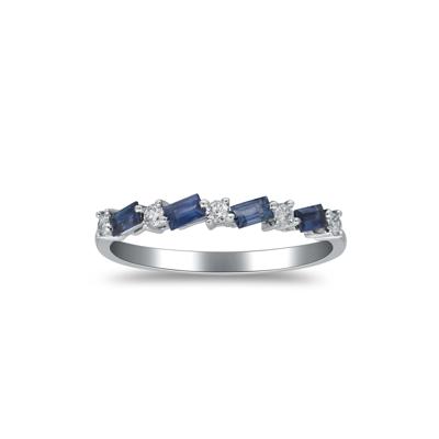 Baguette Blue Sapphire and Diamond Band in 10K White Gold (1/8 ct. tw.)