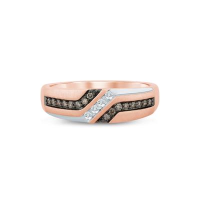 Men's Brown and White Diamond Ring in 10K Rose Gold (1/4 ct. tw.)