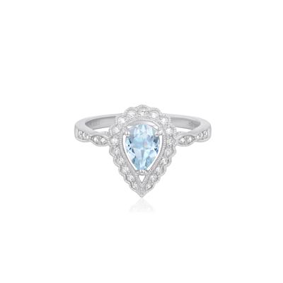 Aquamarine and Diamond Ring in 10K White Gold (1/10 ct. tw.)