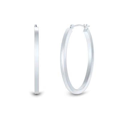 Oval Polished Hoop Earrings in 14K White Gold