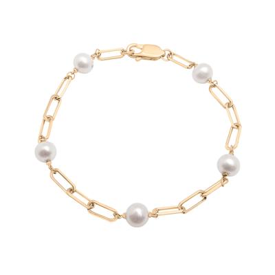 Pearl and Paperclip Chain Station Bracelet in Vermeil