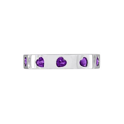 Heart-Shaped Amethyst Eternity Band in Sterling Silver
