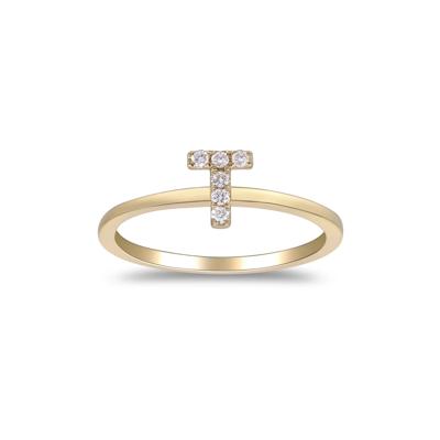 Diamond Accent "T" Initial Ring in 10K Yellow Gold