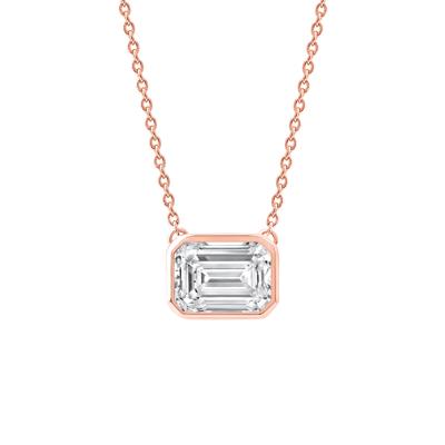 Lab Grown Diamond Emerald-Cut Solitaire Bezel Pendant in 10K Rose Gold (1 ct. tw.)
