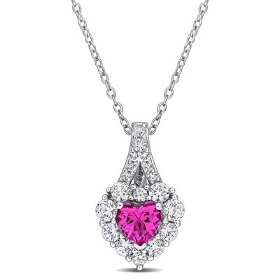 Lab-Created Pink Sapphire and Lab-Created White Sapphire Heart Pendant in Sterling Silver