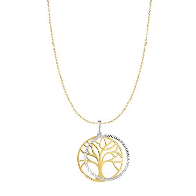 Tree of Life Disc Pendant in 14K White and Yellow Gold