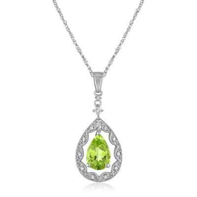 Pear-Shaped Peridot and Diamond Accent Necklace in 14K White Gold