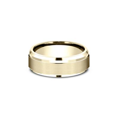 Men’s Bevel Edge Satin Wedding Band in 14K Yellow Gold, 8MM