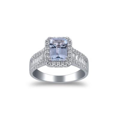 Aquamarine and Diamond Ring in 14K White Gold (7/8 ct. tw.)