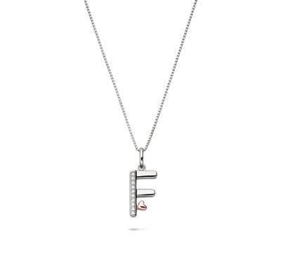 Diamond Accent Initial F Pendant in Sterling Silver and 14K Rose Gold