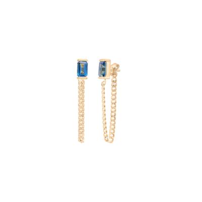 London Blue Topaz Cuban Chain Earrings in Vermeil