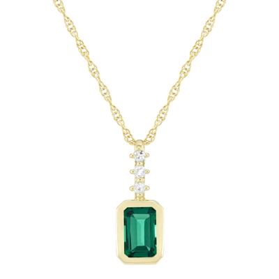 Lab-Created Emerald and Diamond Accent Pendant in 10K Yellow Gold