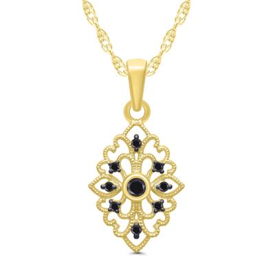 Vintage-Style Milgrain Black Diamond Pendant in 10K Yellow Gold (1/8 ct. tw.)