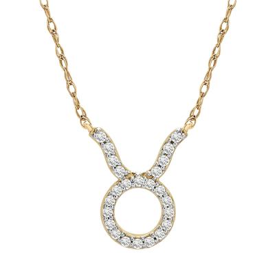 Taurus Zodiac Necklace with Diamonds in 10K Yellow Gold (1/10 ct. tw.)