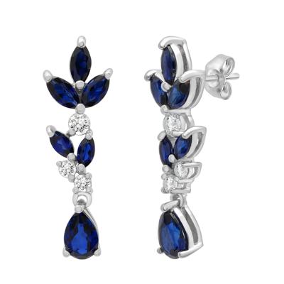 Lab-Created Blue Sapphire & Lab-Created White Sapphire Drop Earrings in Sterling Silver