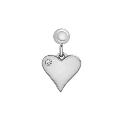 Diamond Accent Puff Heart Bead Charm in Sterling Silver