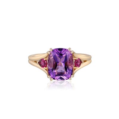 Cushion-Cut Amethyst and Rhodolite Ring in 10K Yellow Gold