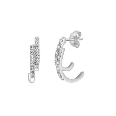Diamond Two-Row Huggie J-Hoop Earrings in Sterling Silver (1/8 ct. tw.)