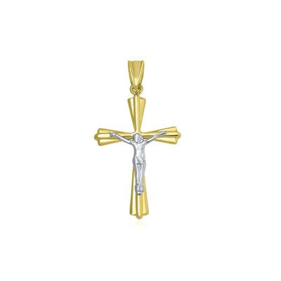 Polished Two-Tone Crucifix in 14K Gold