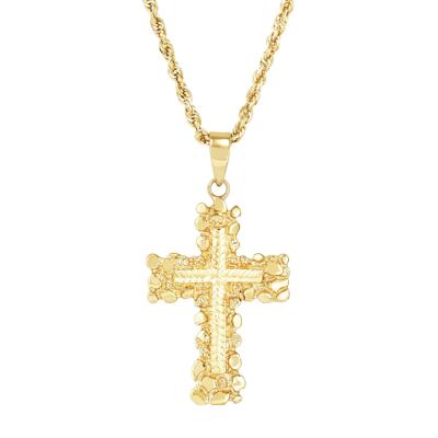 Pebbled Cross Pendant in 10K Yellow Gold