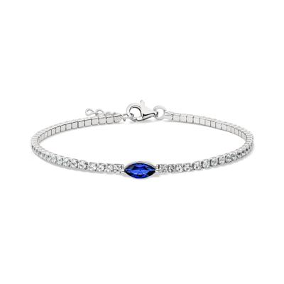 Marquise-Shaped Lab Created Blue & White Sapphire Bracelet in Sterling Silver