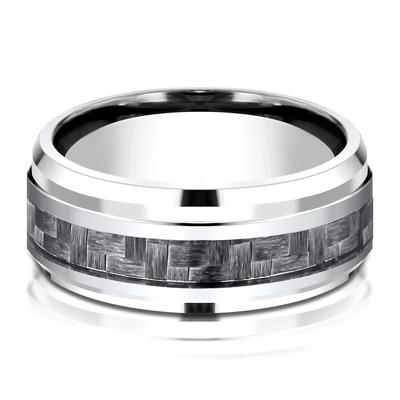 Men's Carbon Fiber Inlay Band in White Cobalt, 9MM