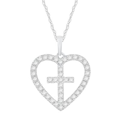 Diamond Heart Cross Pendant in 14K White Gold (1/3 ct. tw.)
