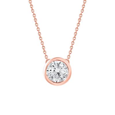 Lab Grown Diamond Round Solitaire Bezel Pendant in 10K Rose Gold (1 ct. tw.)