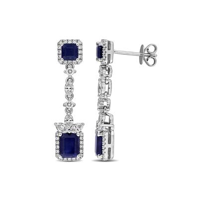 Blue Sapphire & Diamond Drop Earrings in 14K White Gold (1 ct. tw.)