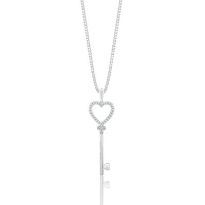 Diamond Heart Key Pendant in Sterling Silver (1/10 ct. tw.)