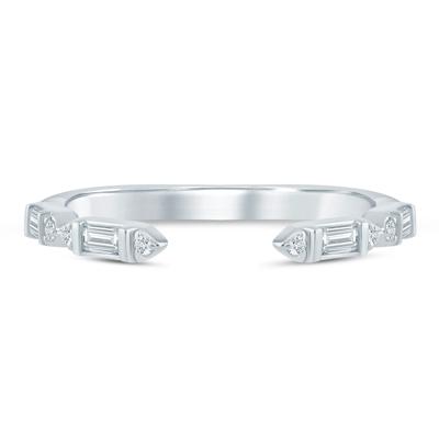 Lab Grown Diamond Baguette and Round Open Band in 14K White Gold (1/7 ct. tw.)