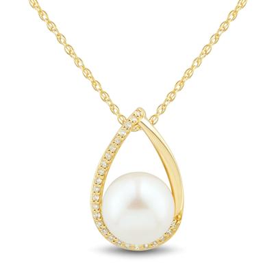 Freshwater Cultured Pearl and Diamond Accent Pendant in 10K Yellow Gold