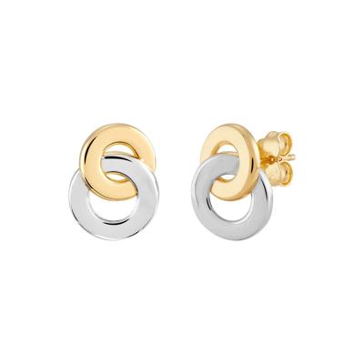 Interlocking Circle Stud Earrings in 10K Yellow and White Gold